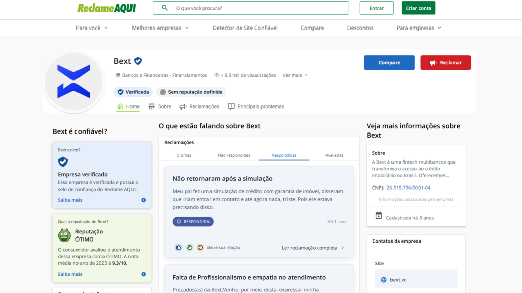 Reclame aqui da Bext